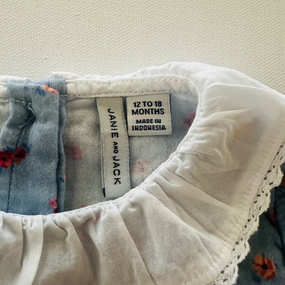 Janie and Jack 12-18 Months Baby Girl Blue Floral Long Sleeve Romper - Picture 2 of 6